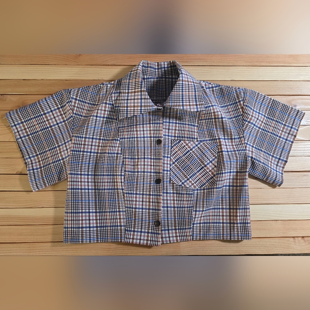 Plaid Button Down Cropped Shirt